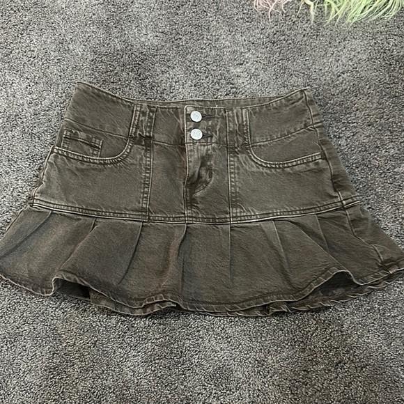 PacSun Brown Ruffled Skater Mini Skirt - Picture 1 of 1